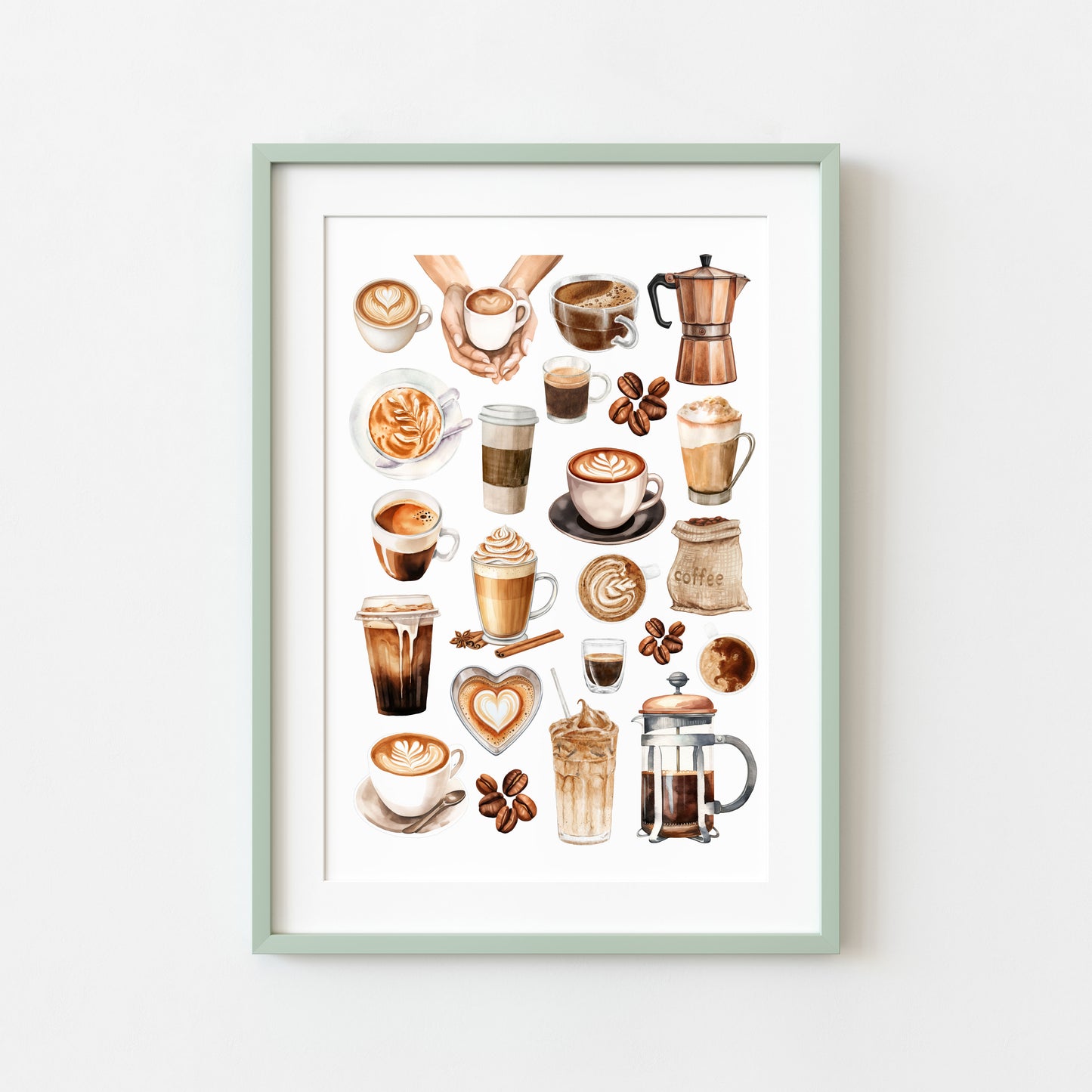 Coffee Print Watercolour coffee mood board Kitchen unframed Wall Art