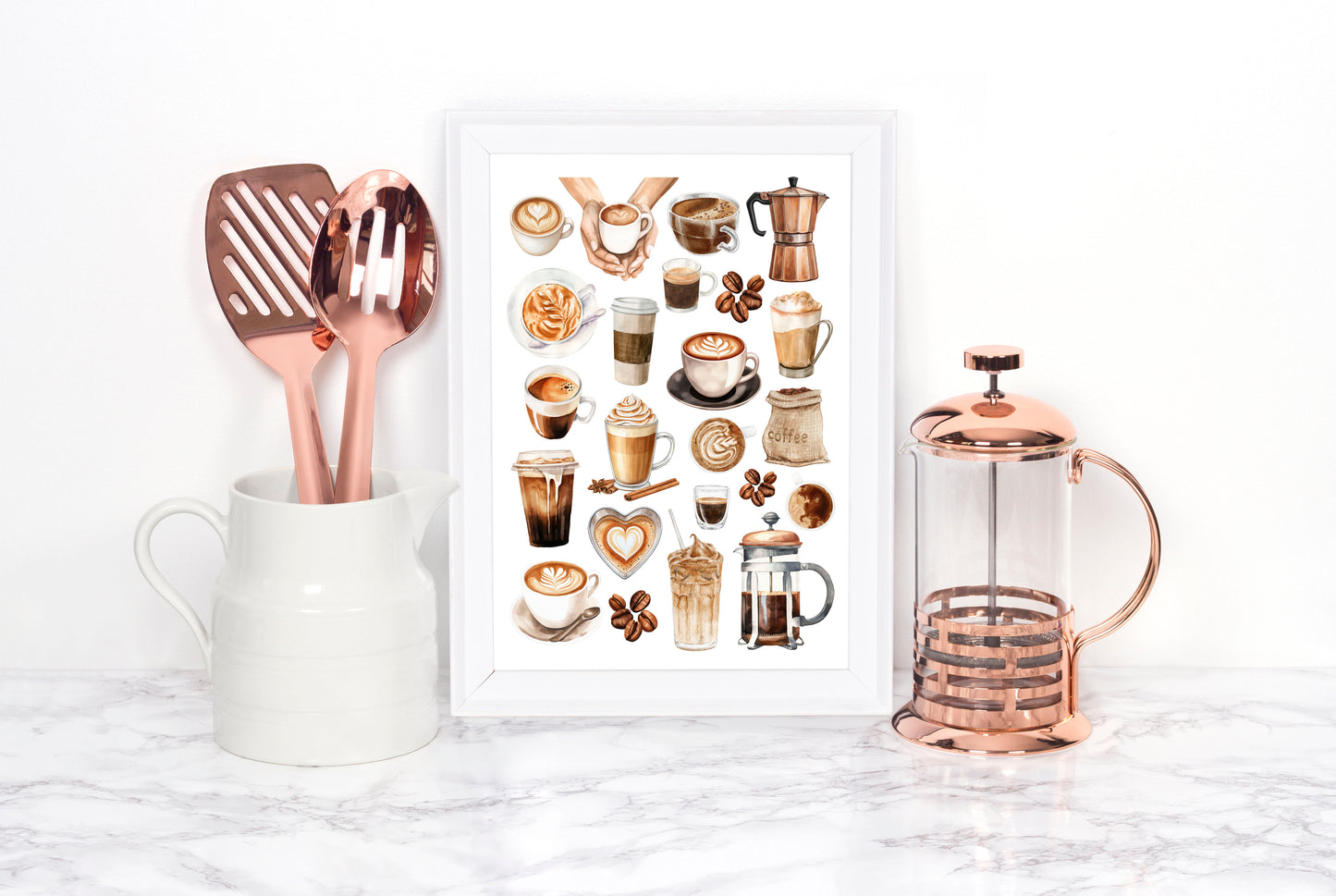 Coffee Print Watercolour coffee mood board Kitchen unframed Wall Art