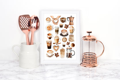 Coffee Print Watercolour coffee mood board Kitchen unframed Wall Art