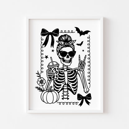 Halloween prints, spooky monochrome black & white ghost skeleton coffee book reading seasonal halloween unframed wall art poster prints