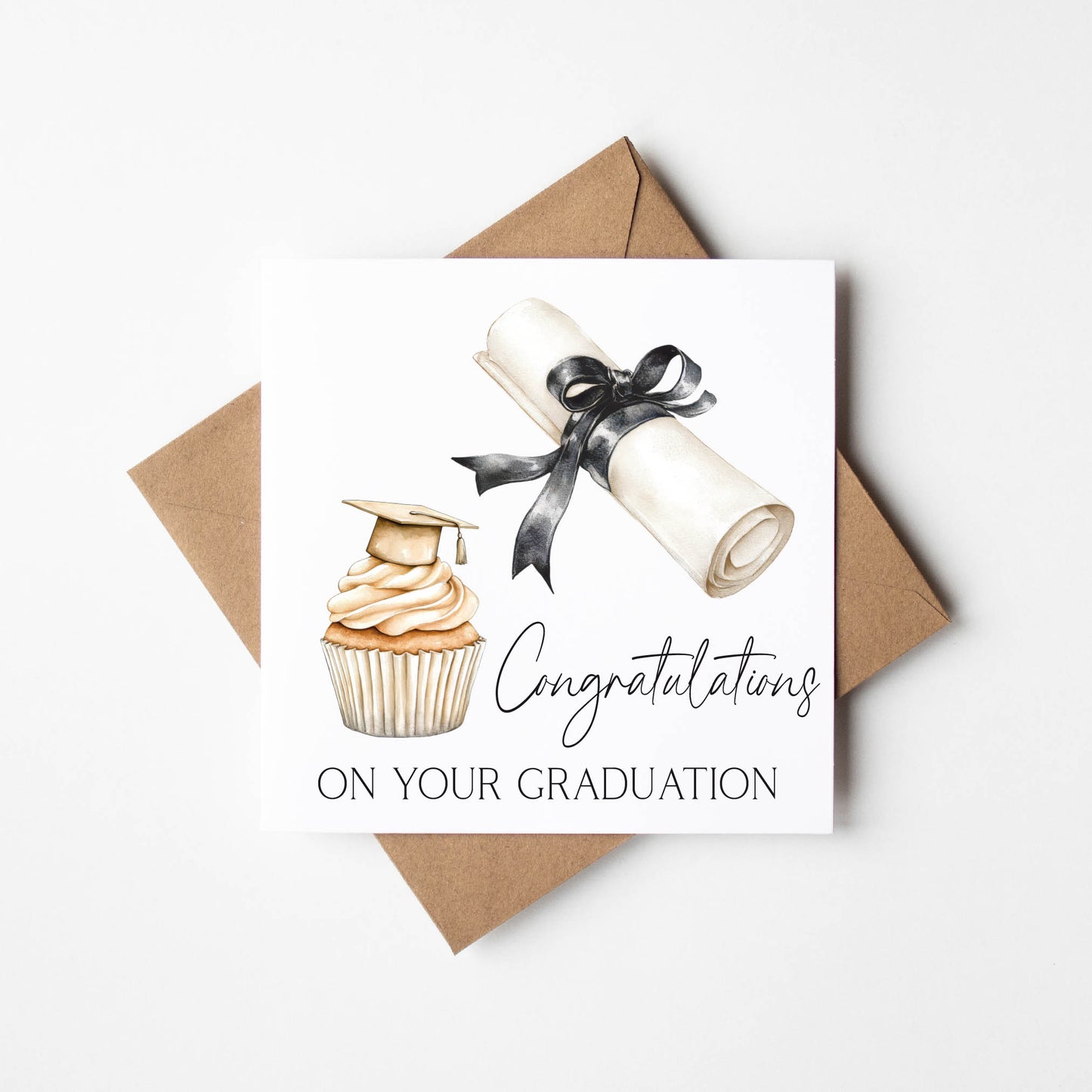 Graduation card congratulations on your graduation cupcake hat black bow certificate graduation card congrats grad card with envelope