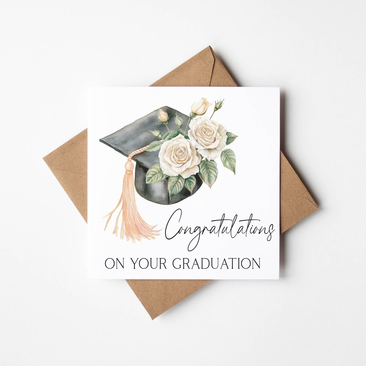 Graduation card, congratulations on your graduation floral roses graduation cap pretty graduation card congrats grad card with envelope