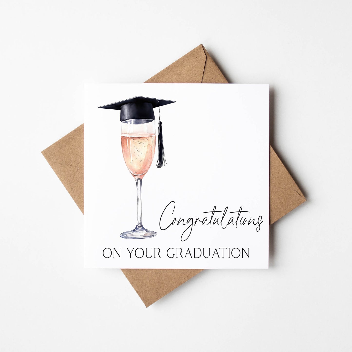 Graduation card, congratulations on your graduation Rose wine glass topped graduation cap graduation card congrats grad card with envelope