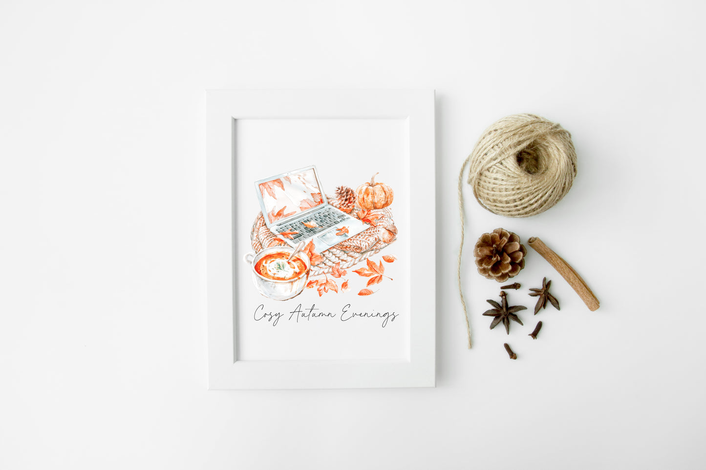 Cosy Autumn evenings throw laptop series soup warm cosy autumn seasonal unframed wall art poster print