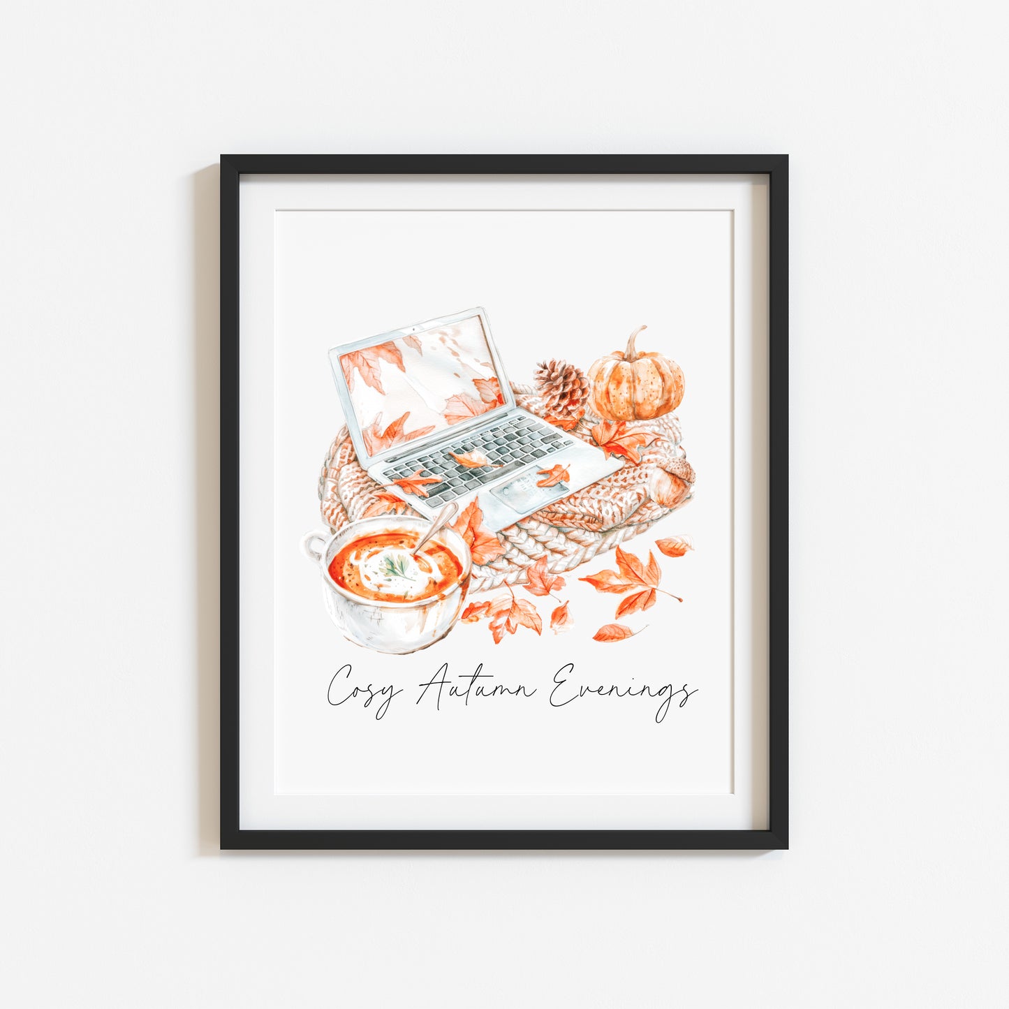 Cosy Autumn evenings throw laptop series soup warm cosy autumn seasonal unframed wall art poster print