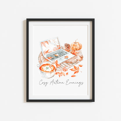 Cosy Autumn evenings throw laptop series soup warm cosy autumn seasonal unframed wall art poster print