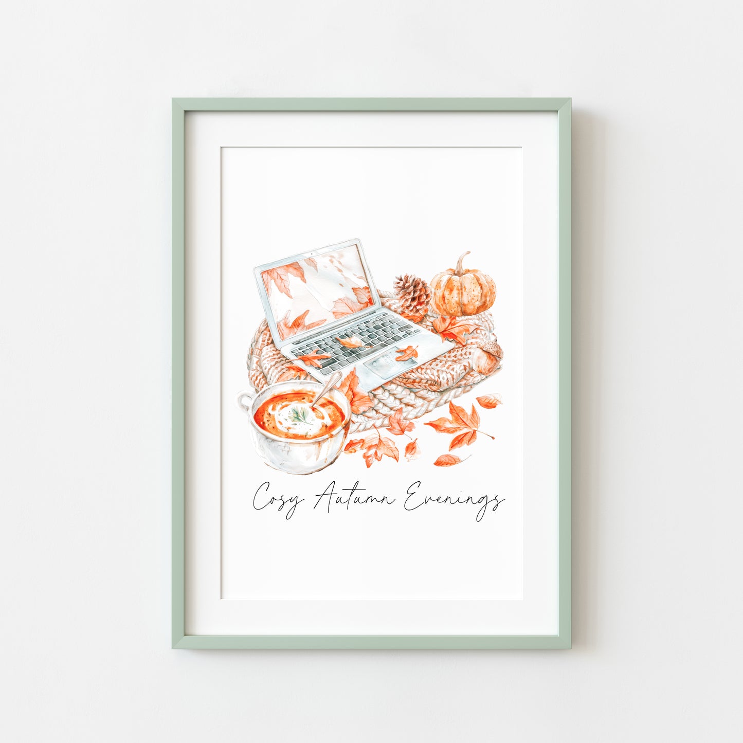 Cosy Autumn evenings throw laptop series soup warm cosy autumn seasonal unframed wall art poster print