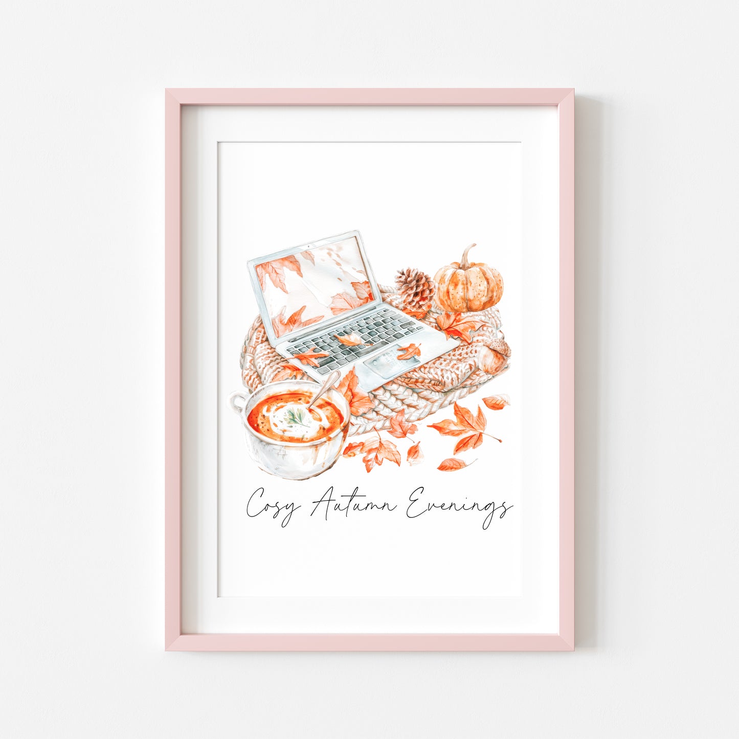 Cosy Autumn evenings throw laptop series soup warm cosy autumn seasonal unframed wall art poster print