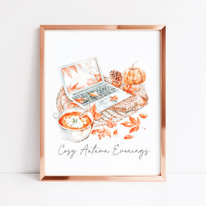 Cosy Autumn evenings throw laptop series soup warm cosy autumn seasonal unframed wall art poster print