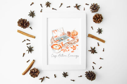 Cosy Autumn evenings throw laptop series soup warm cosy autumn seasonal unframed wall art poster print