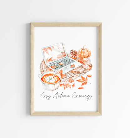 Cosy Autumn evenings throw laptop series soup warm cosy autumn seasonal unframed wall art poster print