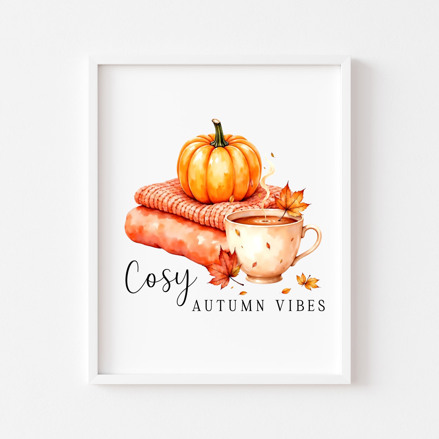 Autumn Tea Pumpkins Print Cosy vibes Fall Home Decor Wall Art (unframed)