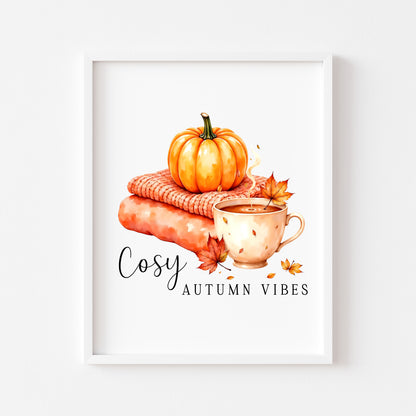 Autumn Tea Pumpkins Print Cosy vibes Fall Home Decor Wall Art (unframed)