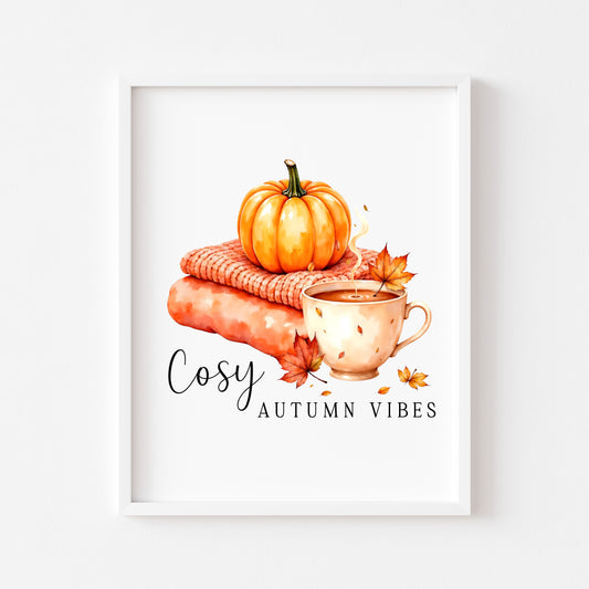 Autumn Tea Pumpkins Print Cosy vibes Fall Home Decor Wall Art (unframed)