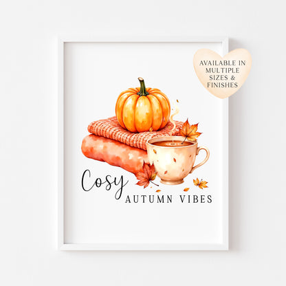 Autumn Tea Pumpkins Print Cosy vibes Fall Home Decor Wall Art (unframed)