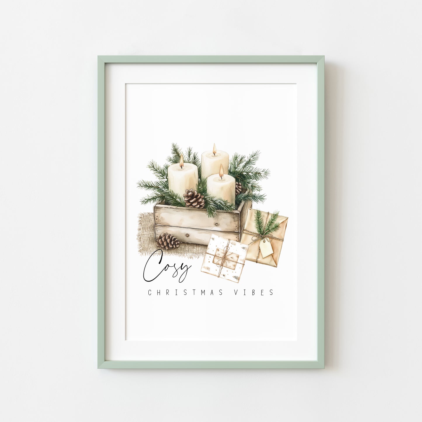 Cosy Christmas vibes winter foliage candles & xmas presents gifts winter unframed wall art poster print
