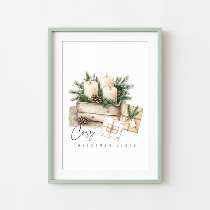 Cosy Christmas vibes winter foliage candles & xmas presents gifts winter unframed wall art poster print