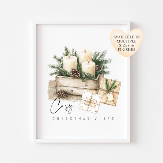 Cosy Christmas vibes winter foliage candles & xmas presents gifts winter unframed wall art poster print