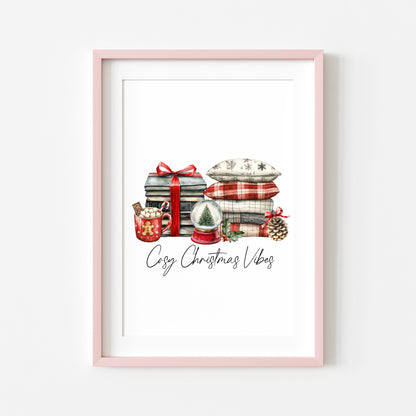 Christmas Print Cosy season Red Black & Green watercolour Wall Art (unframed)