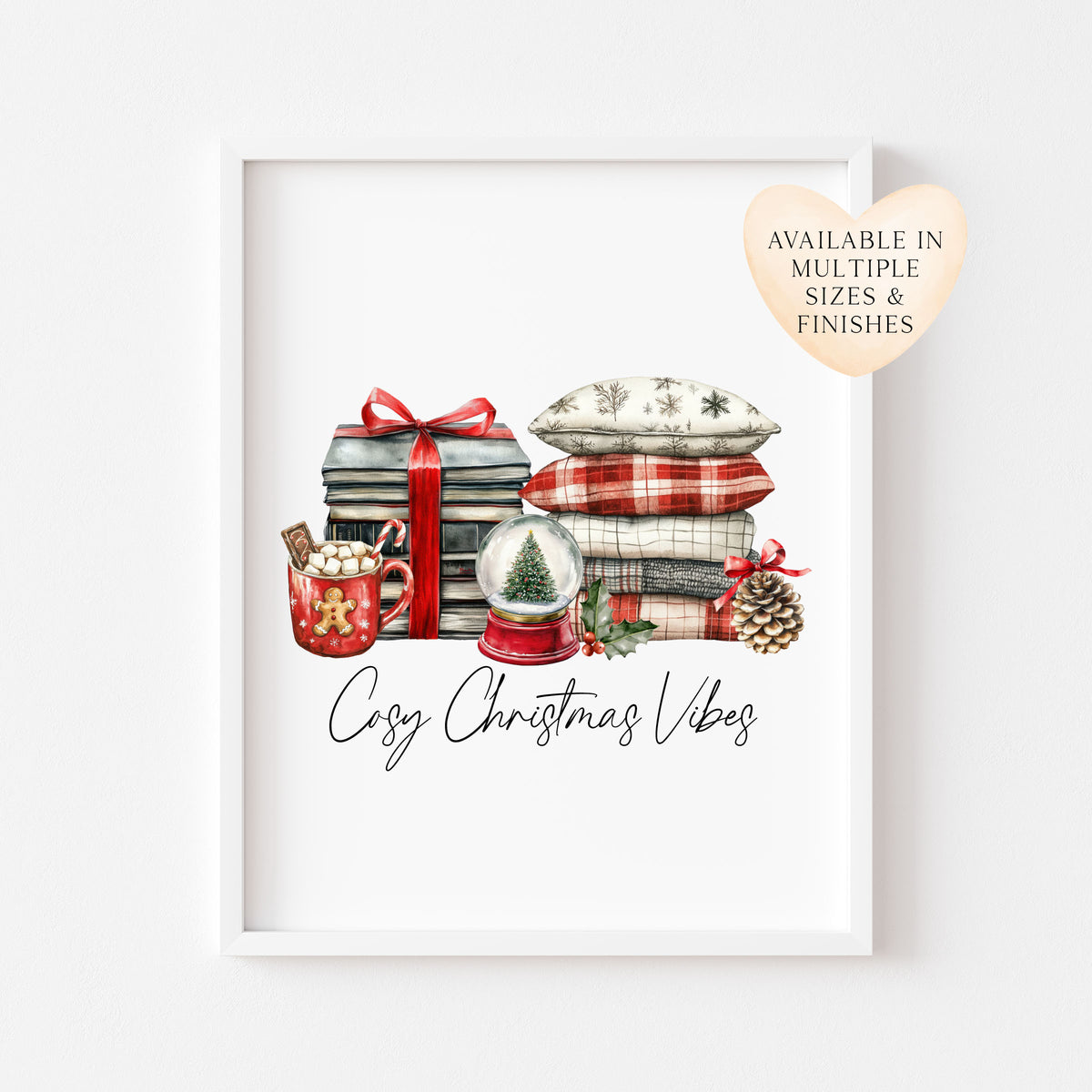 Christmas Print Cosy season Red Black & Green watercolour Wall Art (unframed)