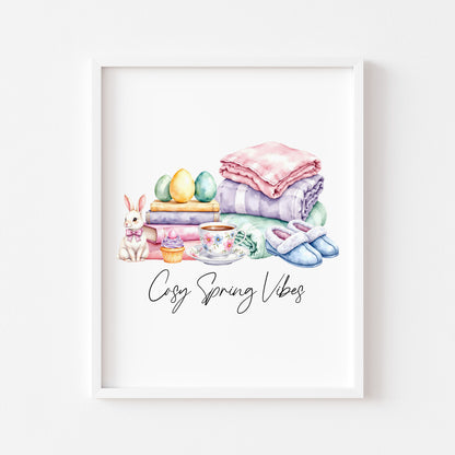 Cosy spring Vibes Watercolour floral easter faves Print Wall Art (unframed)