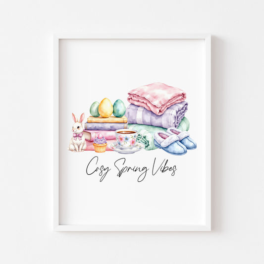 Cosy spring Vibes Watercolour floral easter faves Print Wall Art (unframed)