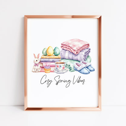 Cosy spring Vibes Watercolour floral easter faves Print Wall Art (unframed)