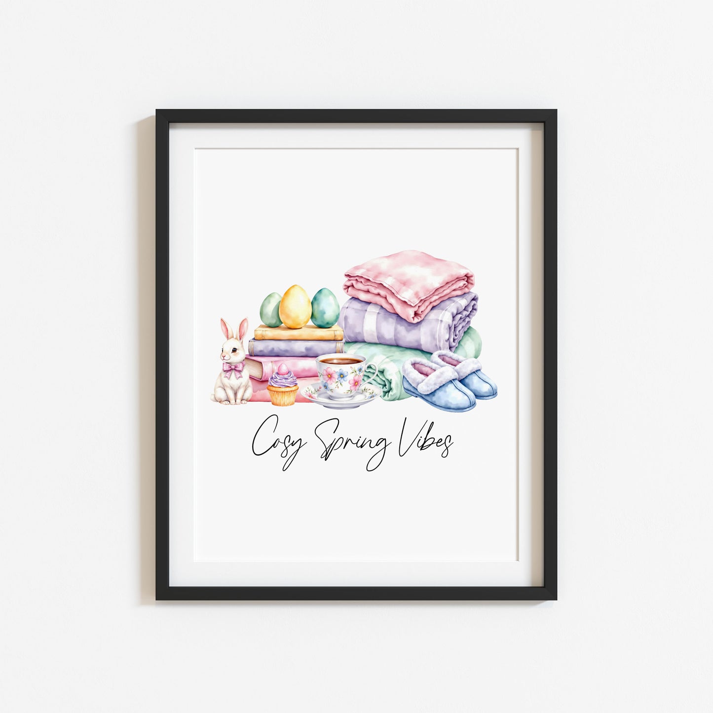 Cosy spring Vibes Watercolour floral easter faves Print Wall Art (unframed)