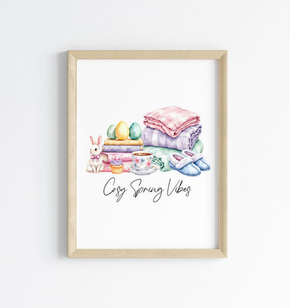 Cosy spring Vibes Watercolour floral easter faves Print Wall Art (unframed)