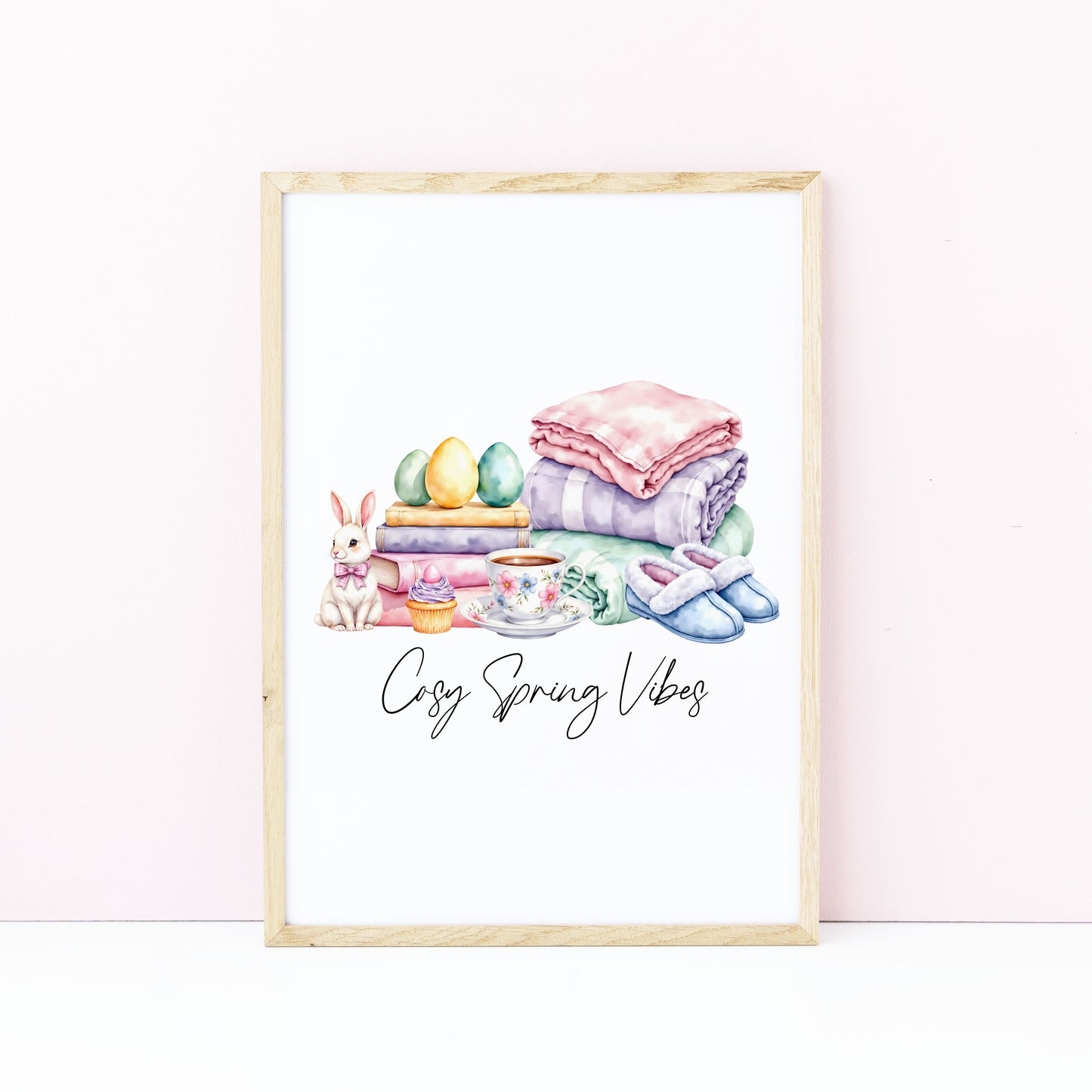 Cosy spring Vibes Watercolour floral easter faves Print Wall Art (unframed)