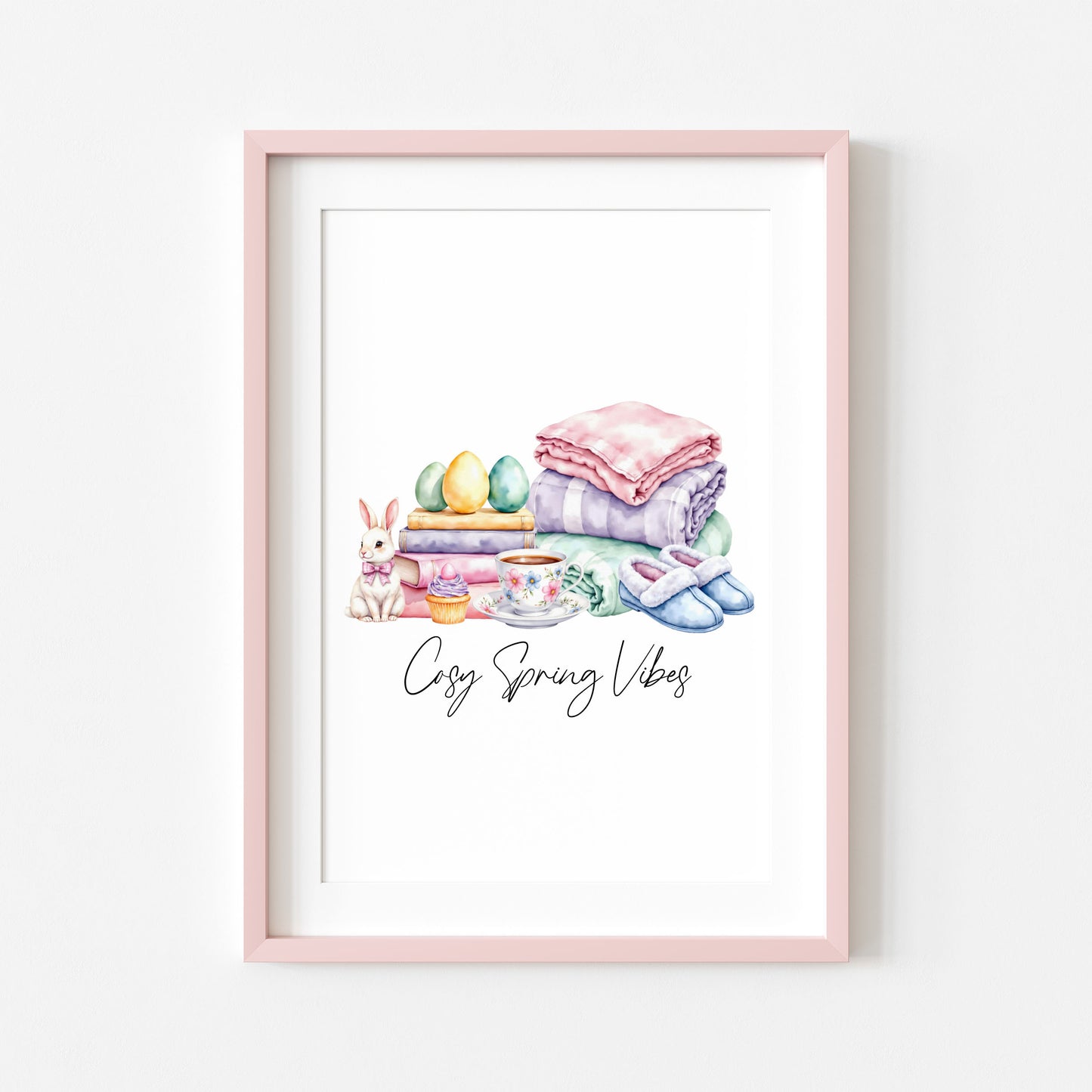 Cosy spring Vibes Watercolour floral easter faves Print Wall Art (unframed)