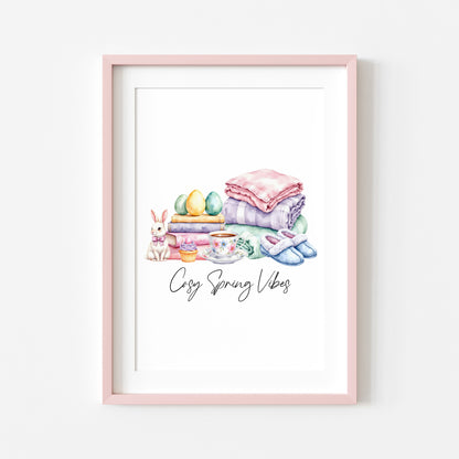 Cosy spring Vibes Watercolour floral easter faves Print Wall Art (unframed)