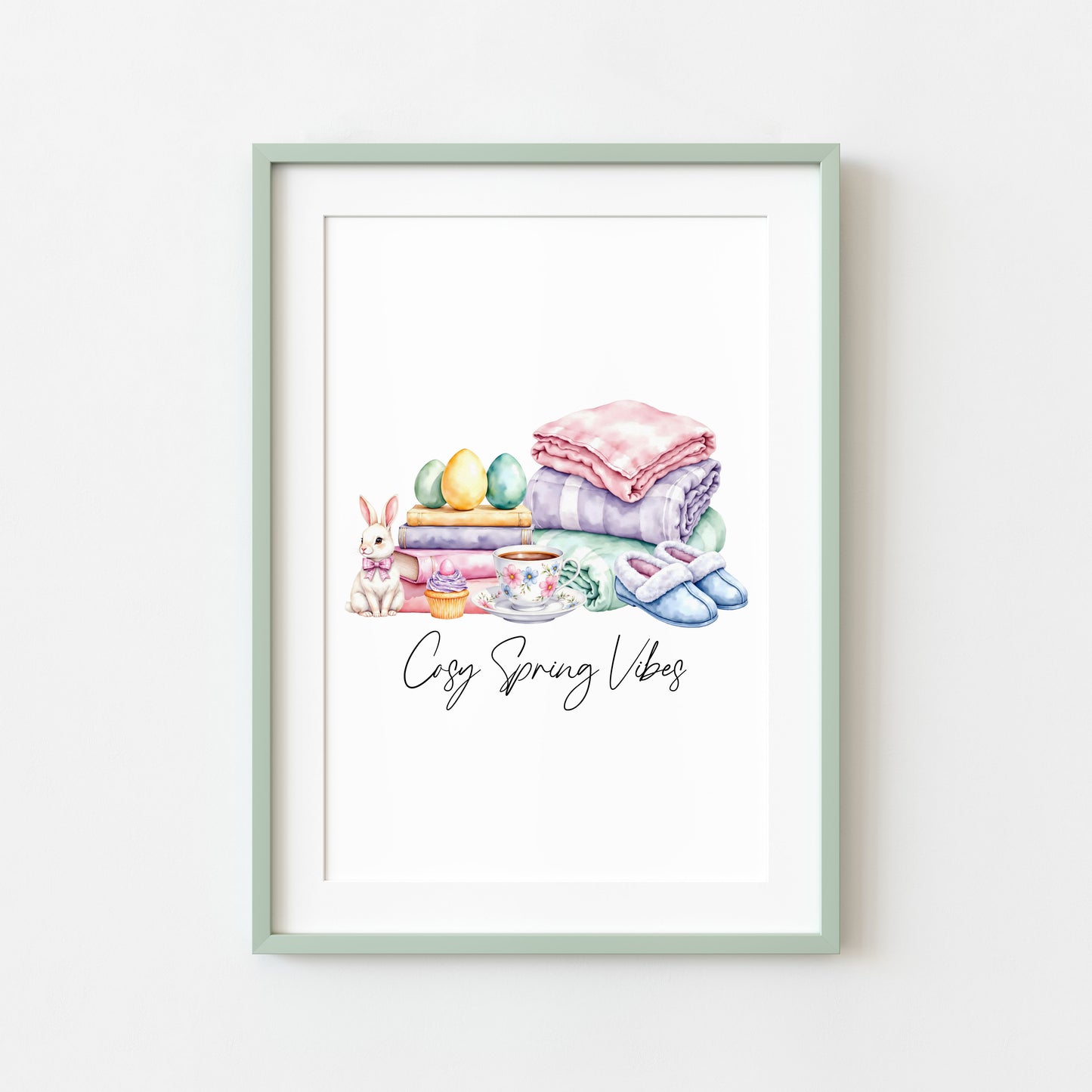 Cosy spring Vibes Watercolour floral easter faves Print Wall Art (unframed)