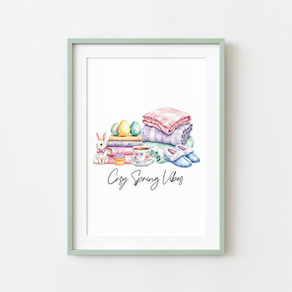 Cosy spring Vibes Watercolour floral easter faves Print Wall Art (unframed)