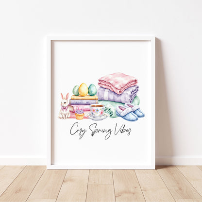 Cosy spring Vibes Watercolour floral easter faves Print Wall Art (unframed)