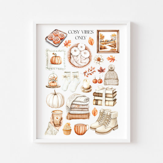 Autumn Favourites Cosy vibes only Watercolour Print Seasonal Wall Art (unframed)