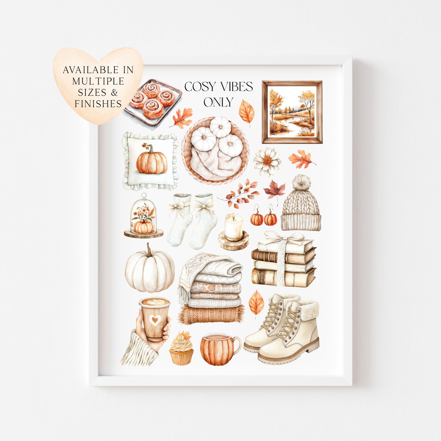Autumn Favourites Cosy vibes only Watercolour Print Seasonal Wall Art (unframed)