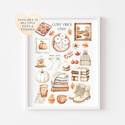Autumn Favourites Cosy vibes only Watercolour Print Seasonal Wall Art (unframed)