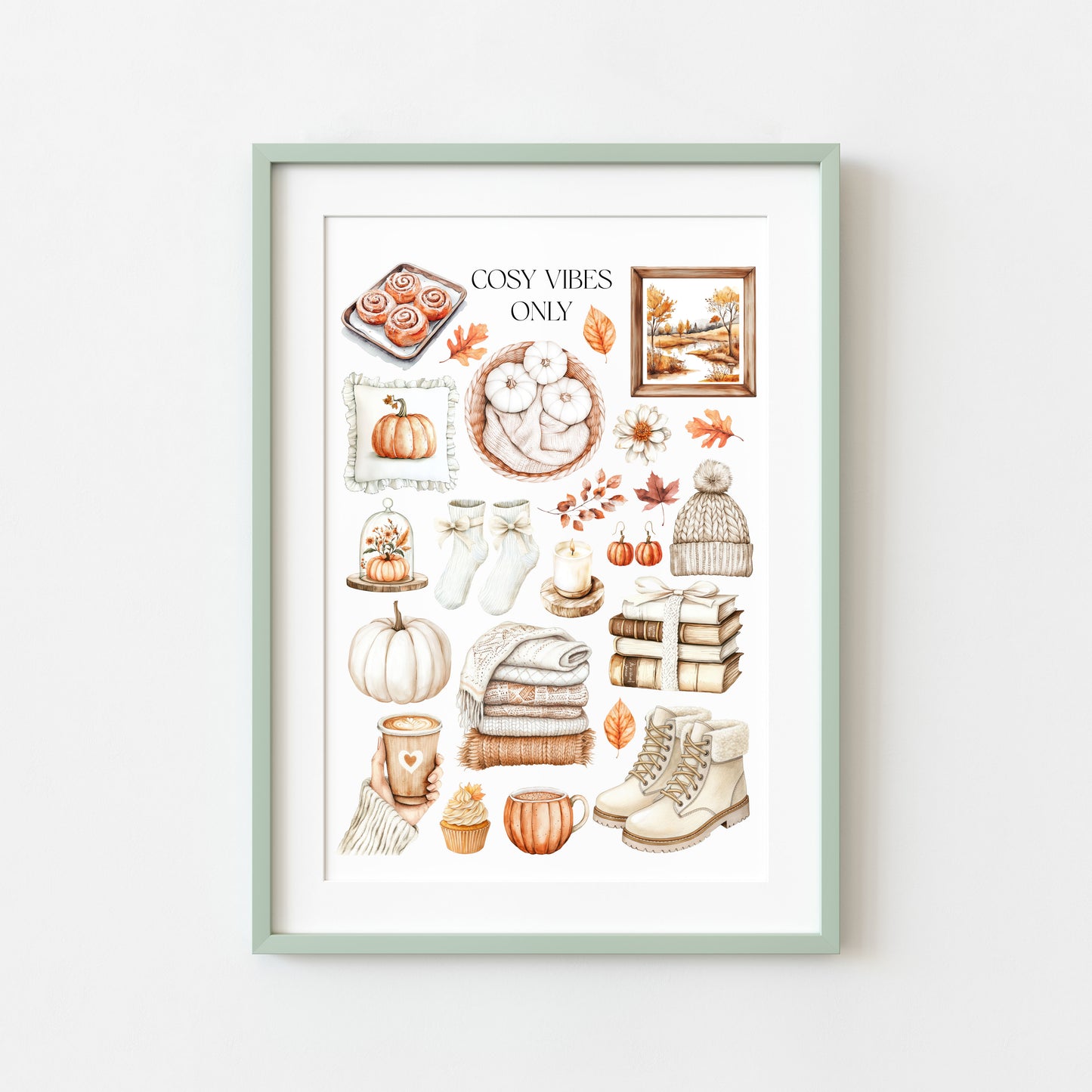 Autumn Favourites Cosy vibes only Watercolour Print Seasonal Wall Art (unframed)
