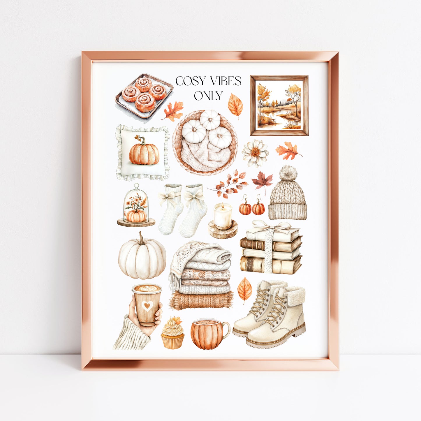 Autumn Favourites Cosy vibes only Watercolour Print Seasonal Wall Art (unframed)