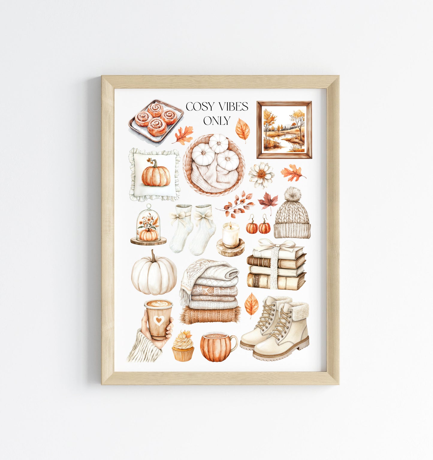 Autumn Favourites Cosy vibes only Watercolour Print Seasonal Wall Art (unframed)