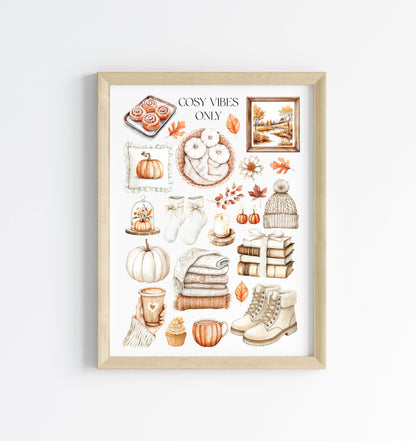 Autumn Favourites Cosy vibes only Watercolour Print Seasonal Wall Art (unframed)