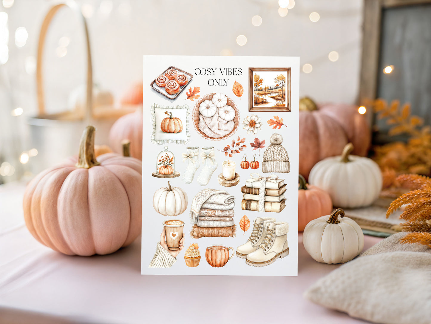 Autumn Favourites Cosy vibes only Watercolour Print Seasonal Wall Art (unframed)