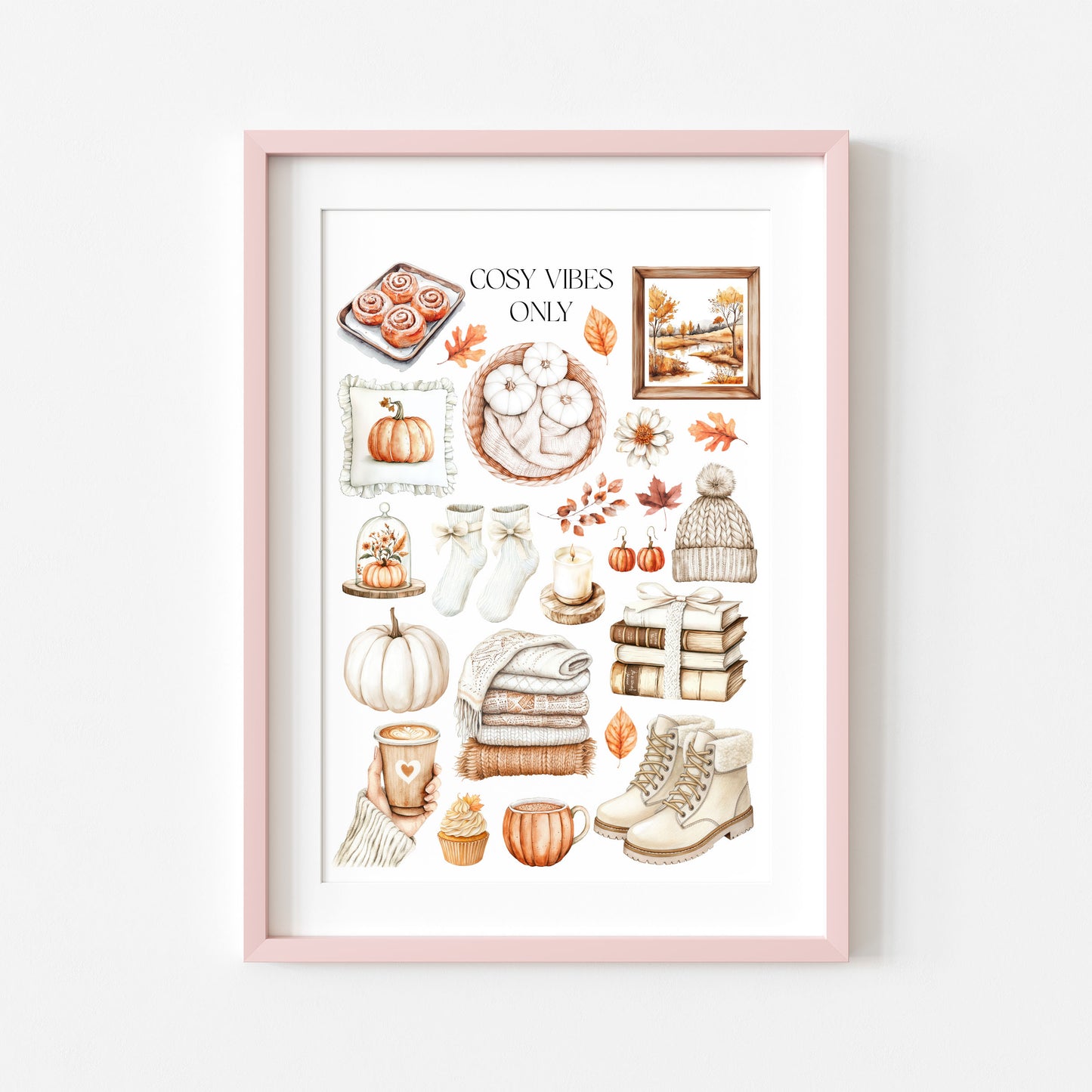 Autumn Favourites Cosy vibes only Watercolour Print Seasonal Wall Art (unframed)