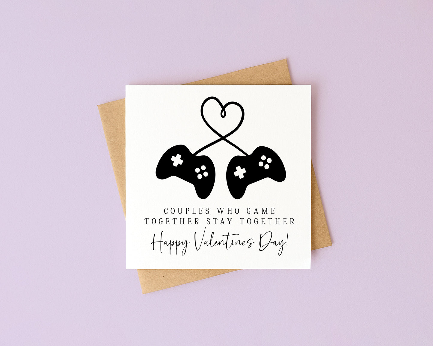 Valentines card, gaming couples happy Valentines day with Envelope