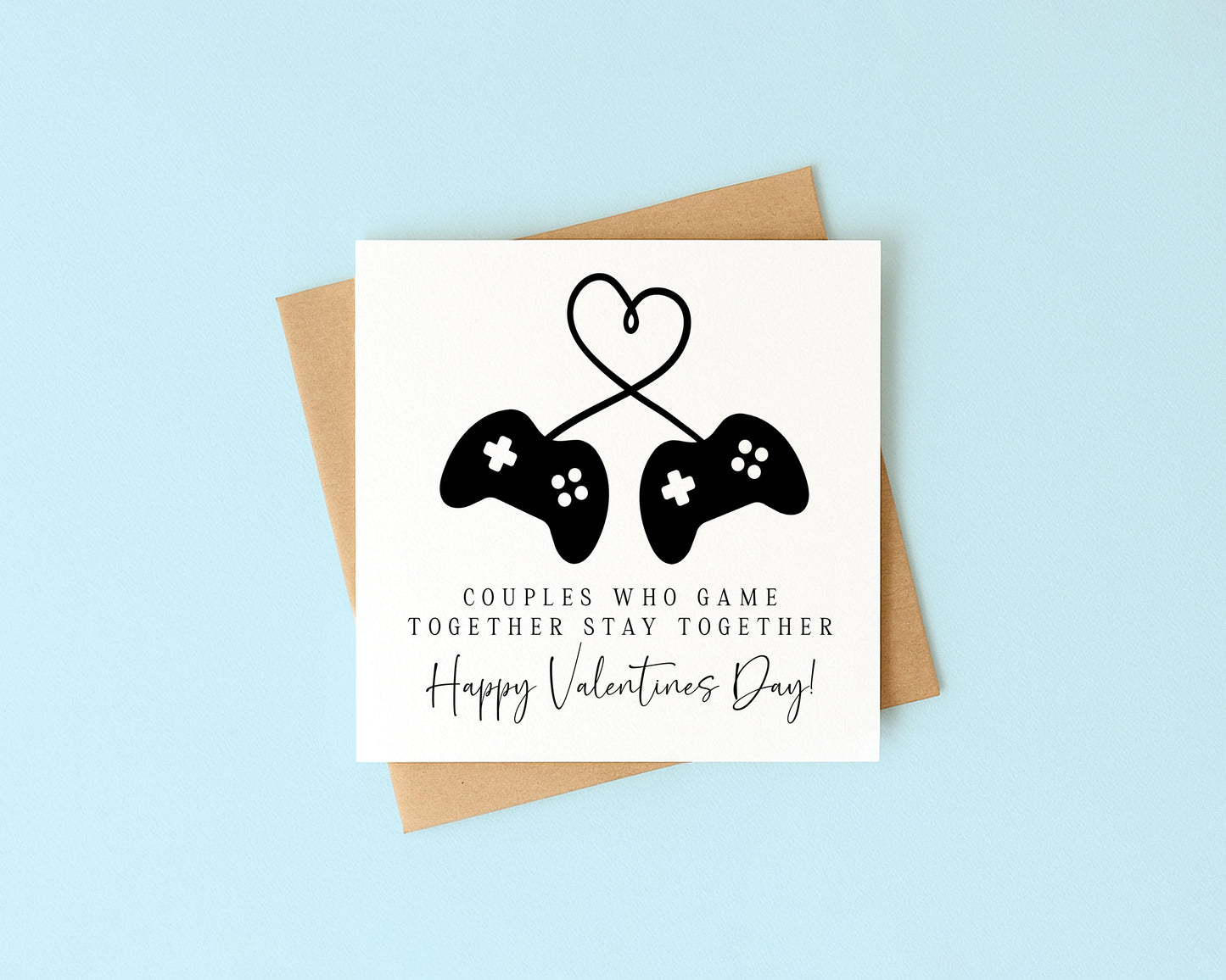 Valentines card, gaming couples happy Valentines day with Envelope