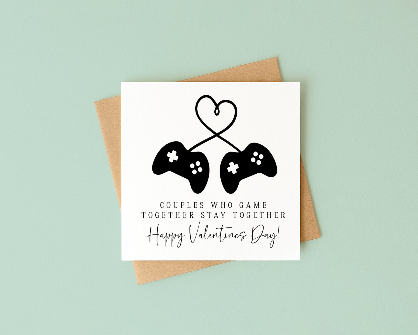 Valentines card, gaming couples happy Valentines day with Envelope