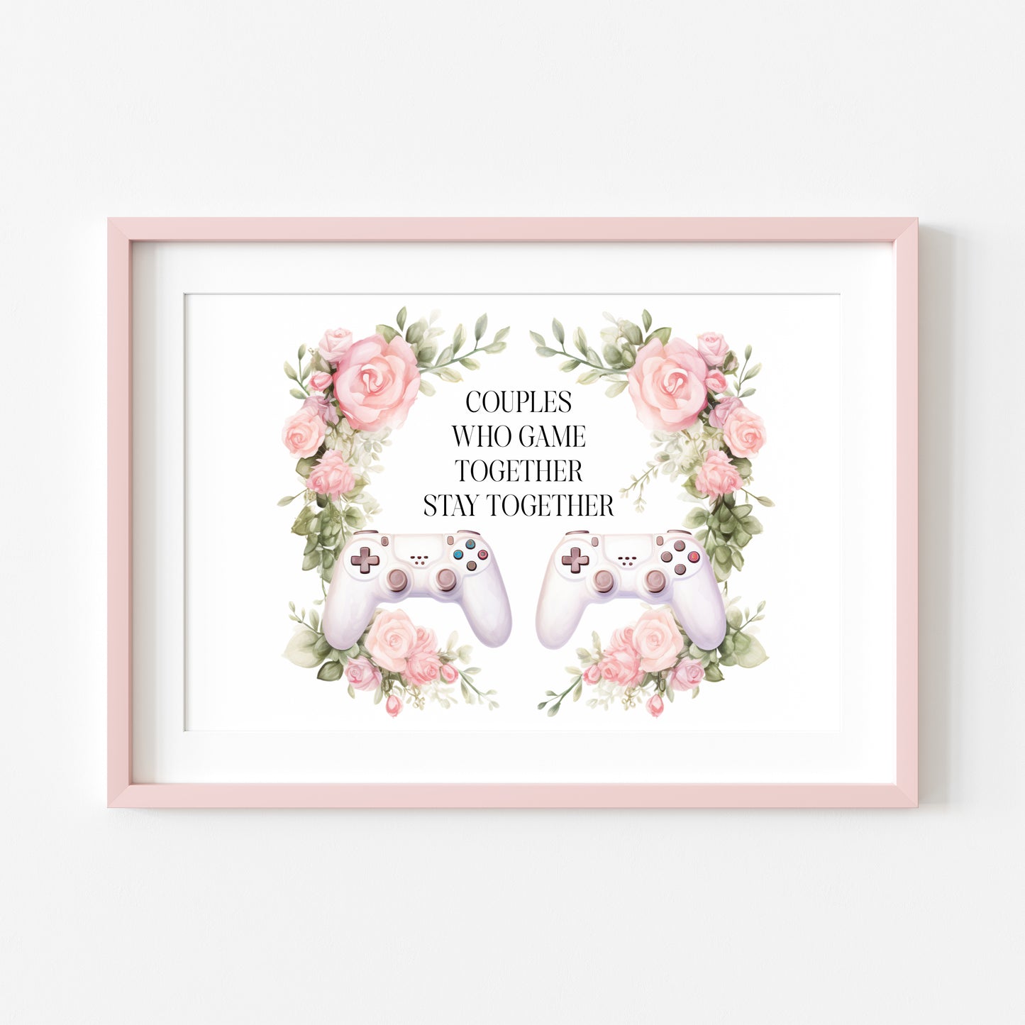 Couples gaming Print pink roses valentines Gaming Room Decor (Unframed)