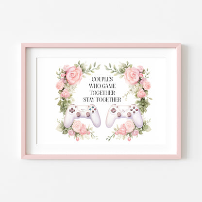 Couples gaming Print pink roses valentines Gaming Room Decor (Unframed)