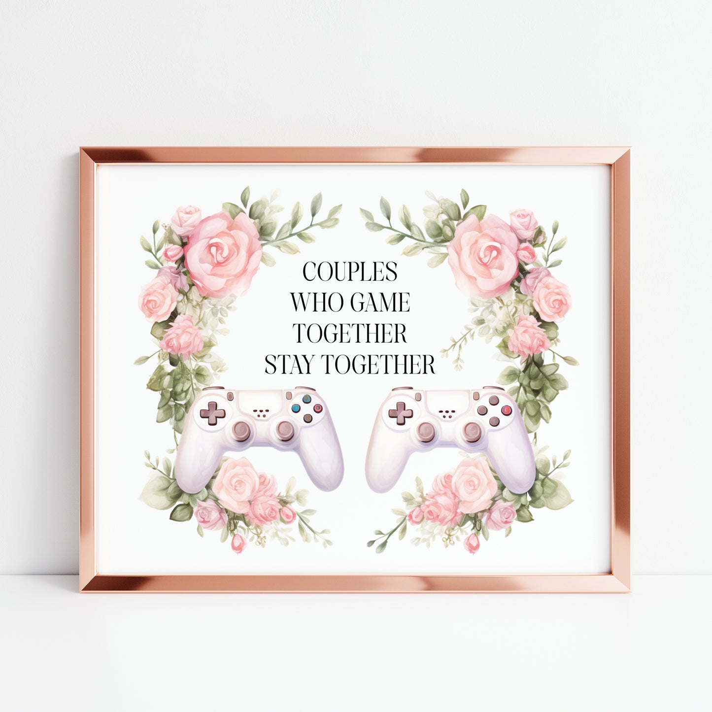 Couples gaming Print pink roses valentines Gaming Room Decor (Unframed)